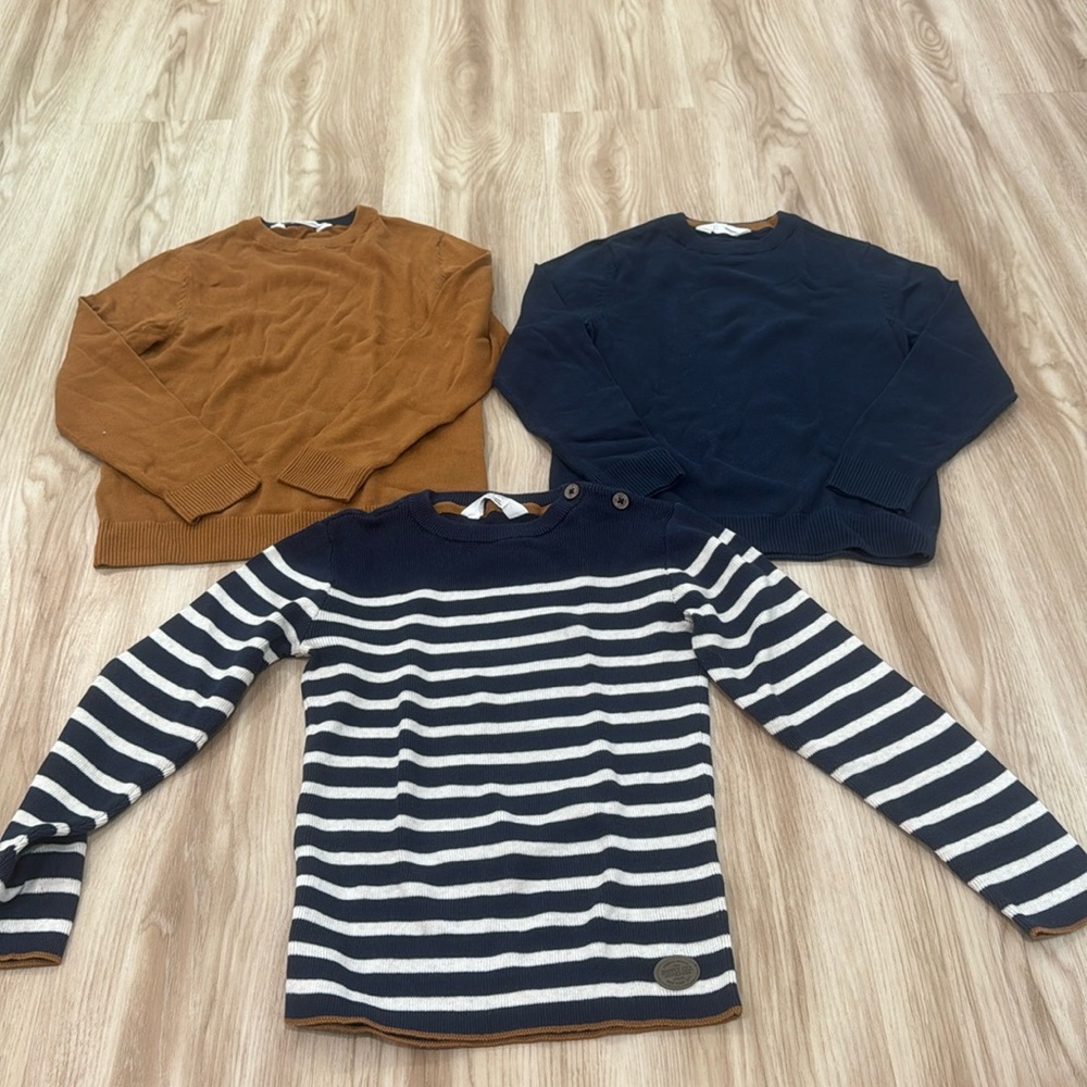 H&M boys sweaters size 6/6x - cognac, navy, and navy/white stripes
